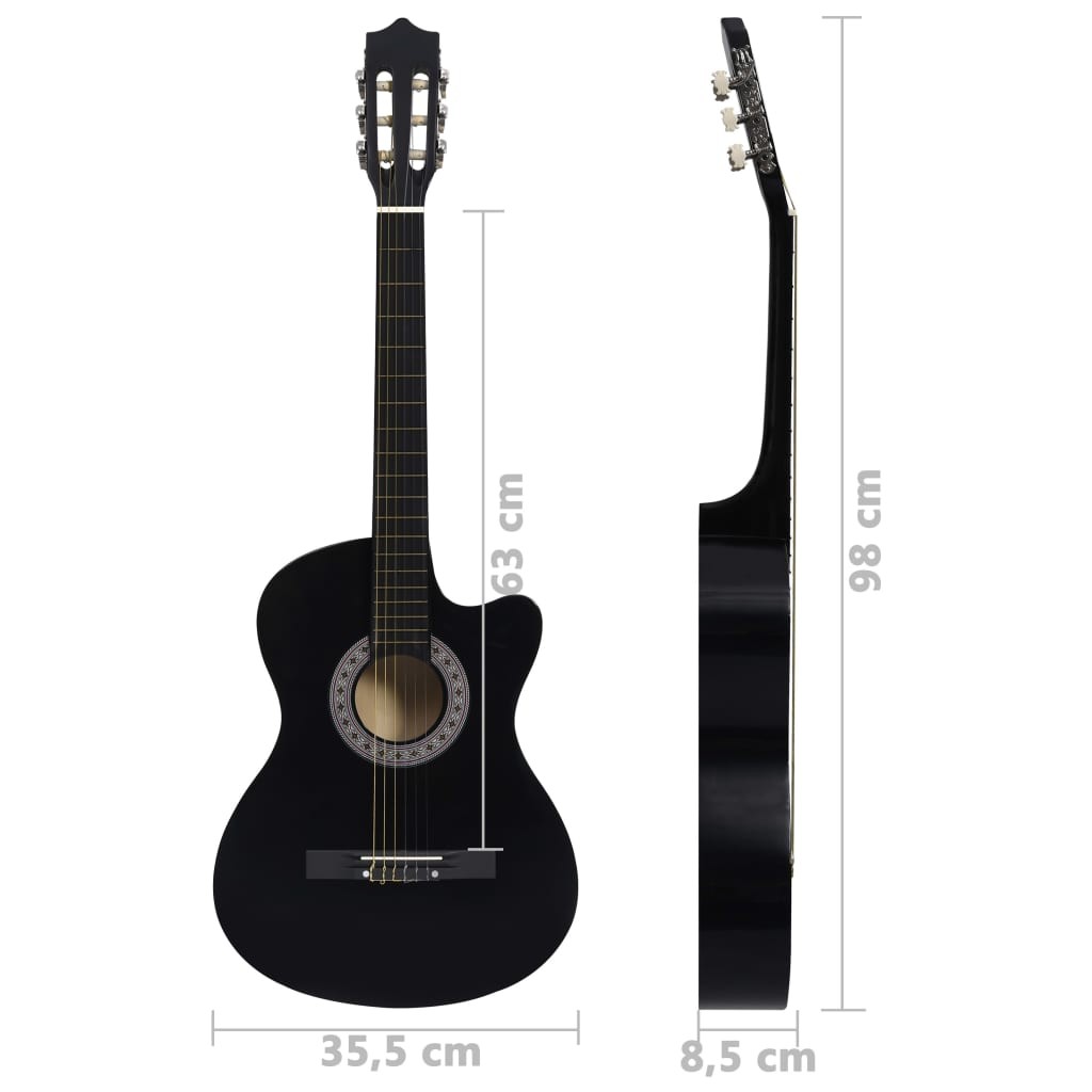 Western Acoustic Cutaway Guitar with 6 Strings Black 38"